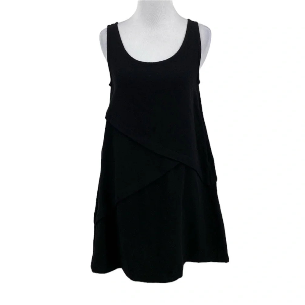 Maria Calderara Tank Dress Womens Size 2 Black Wool Sleeveless Pleated Scoopneck